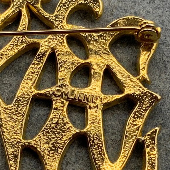 C M Lient Monogram Brooch Pin As Is Scrollwork Gold Shiny Initials - Picture 4 of 6